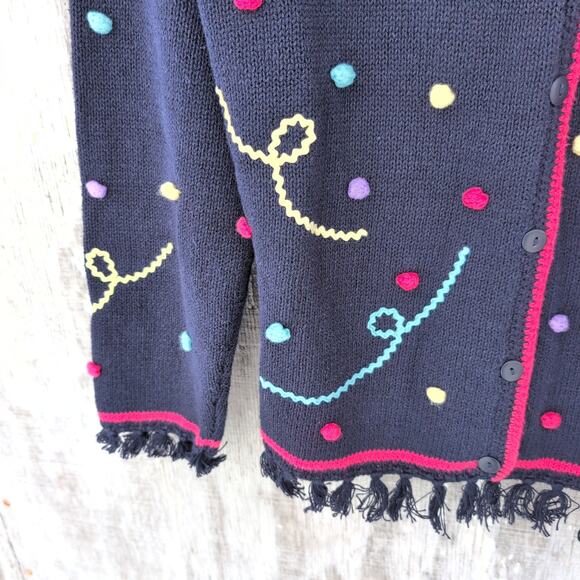 Vtg Christopher & Bank HandEmbroidered WhimsicalKnit ButtonUp Cardigan Women's L - Picture 4 of 9